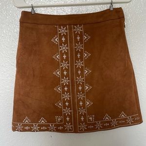 Western style embroidered suede skirt| Boho